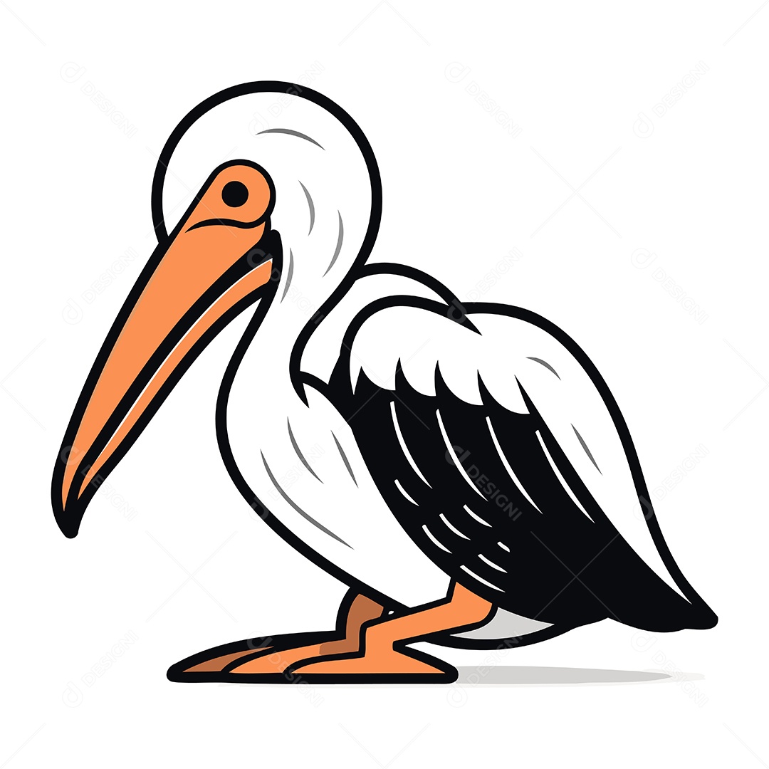 Pelicano de Desenho Animado Ilustração Vetor EPS