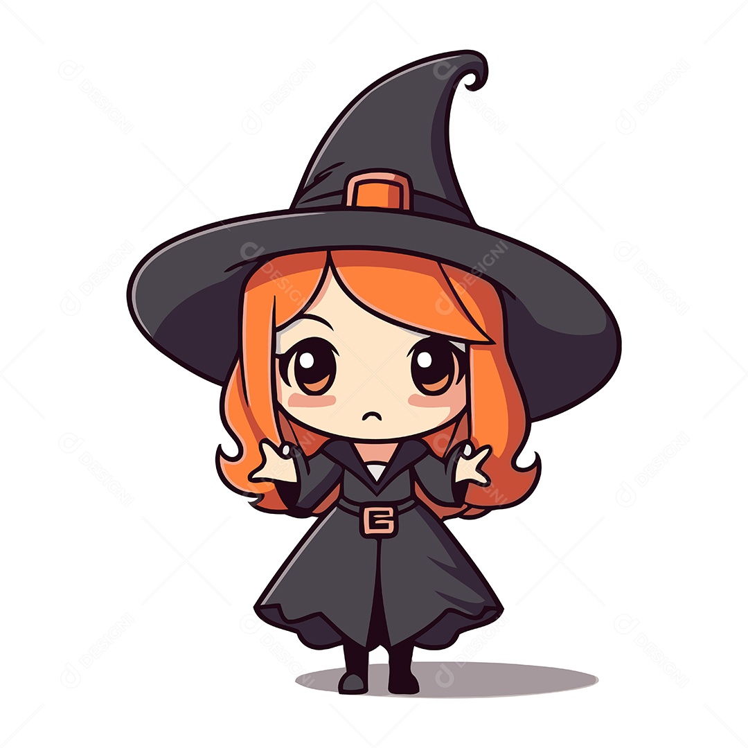 Garotinha Bruxa de Desenho Animado Ilustração Vetor EPS