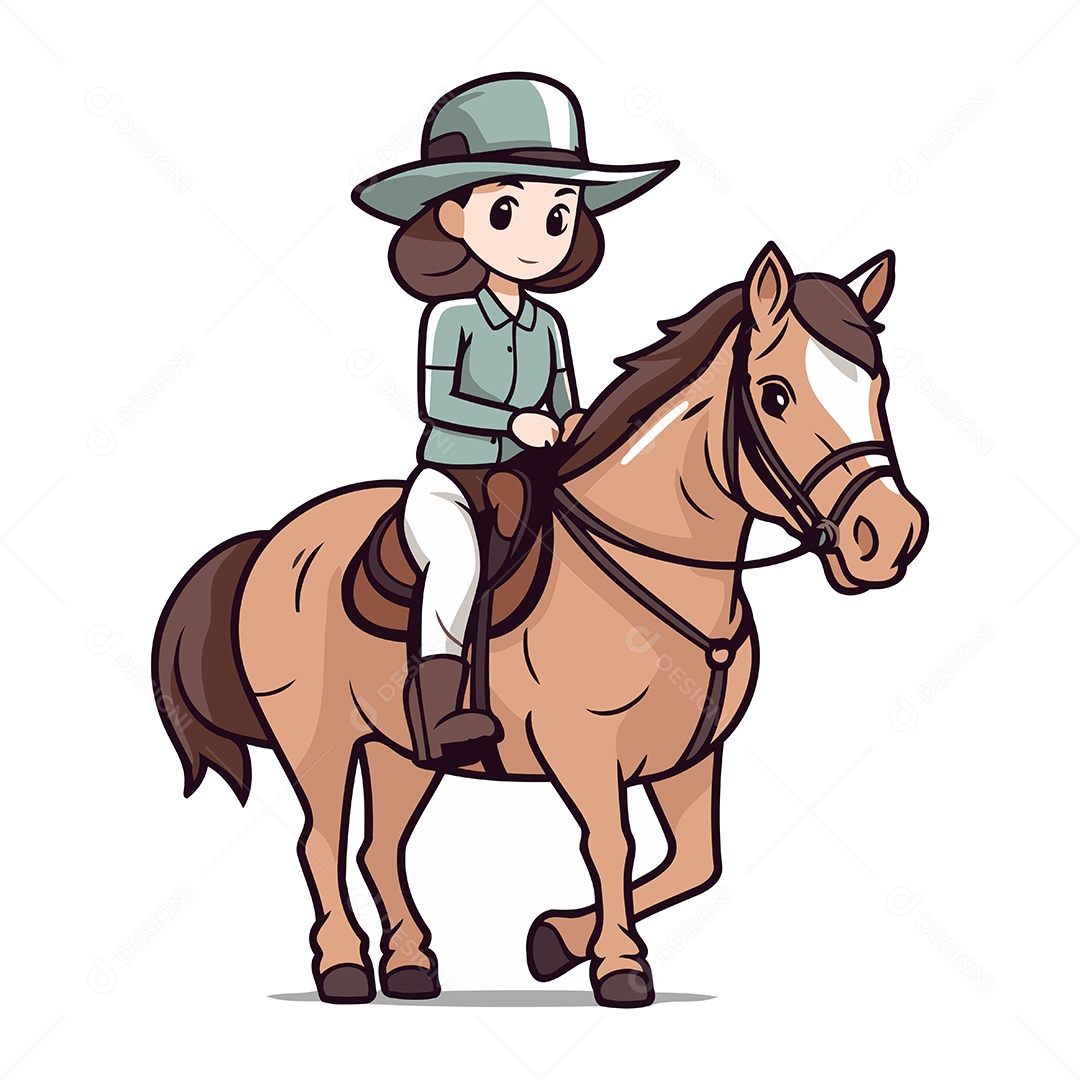 Menina de Chapéu Cavalgando em um Cavalo Ilustração Vetor EPS