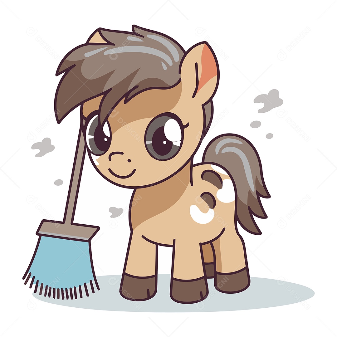 Cavalo de Desenho Animado com uma Vassoura Ilustração Vetor EPS