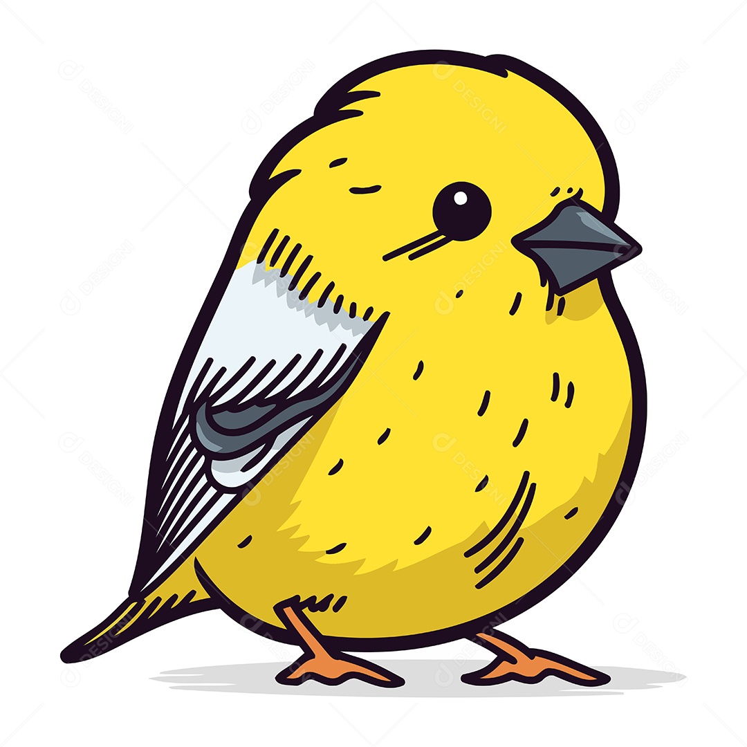 Passarinho Amarelo Fofo Ilustração Vetor EPS