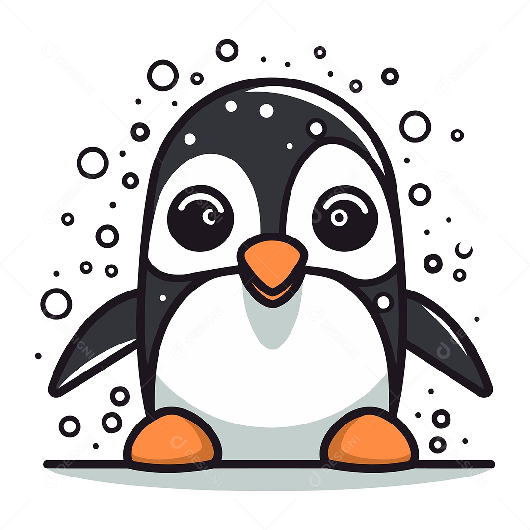 Pinguim Fofo de Desenho Animado Ilustração Vetor EPS