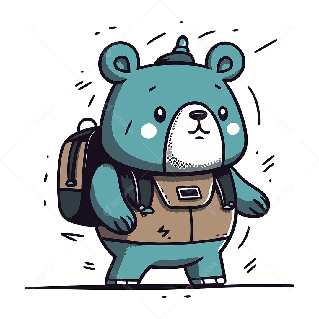 Urso Fofo de Desenho Animado com Mochila Ilustração Vetor EPS