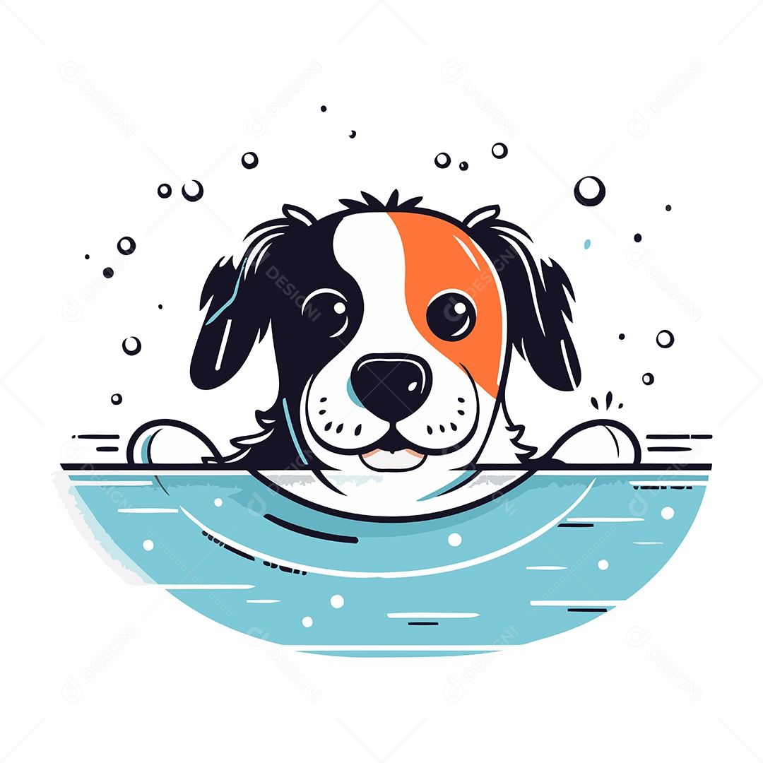 Cachorro Fofo Nadando no Mar Ilustração Vetor EPS