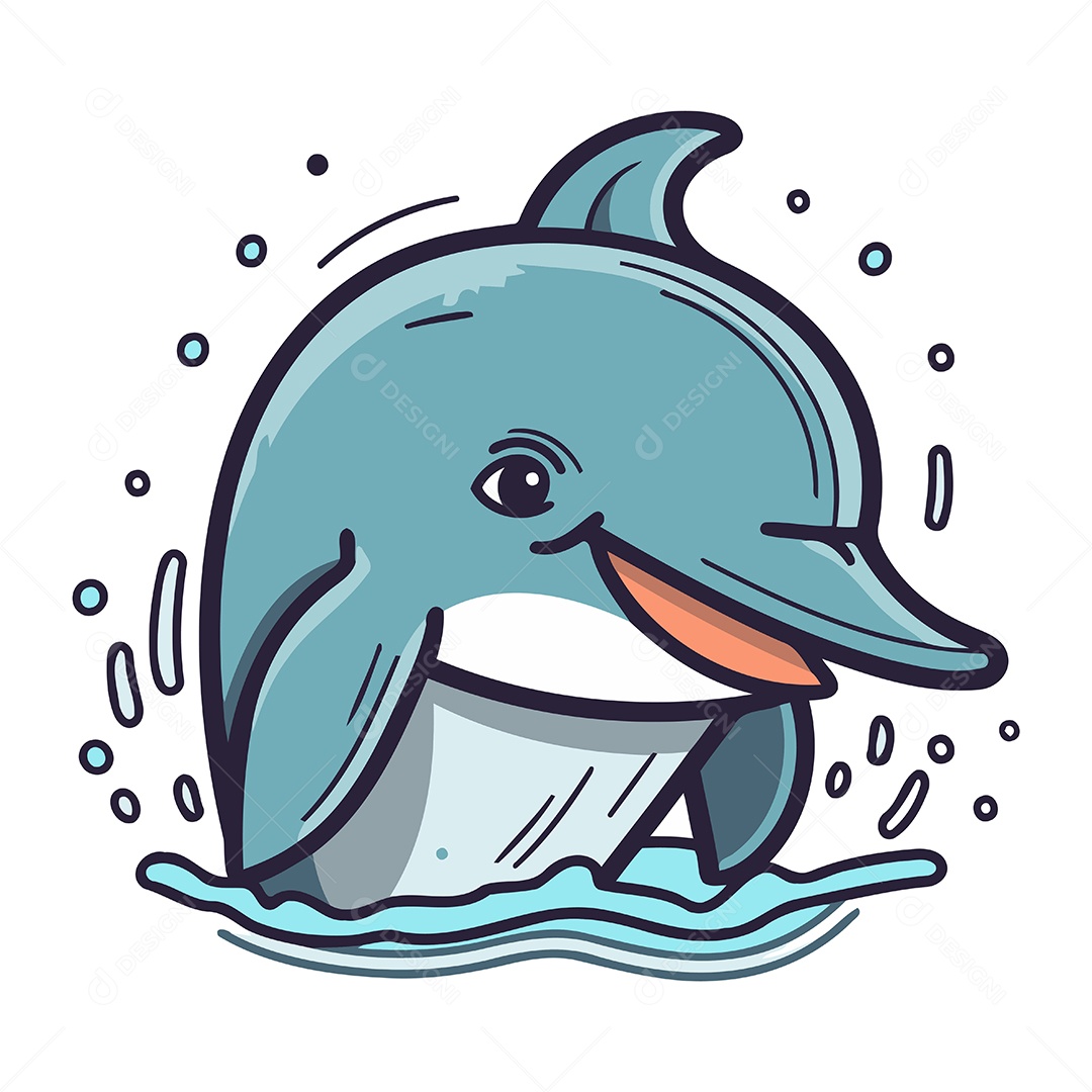 Golfinho de Desenho Animado Ilustração Vetor EPS
