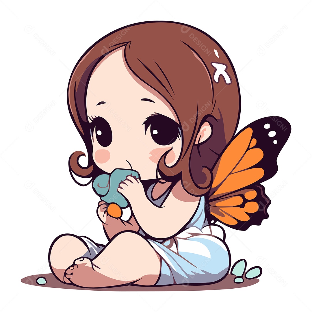 Menina Bonitinha Brincando com uma Borboleta Ilustração Vetor EPS