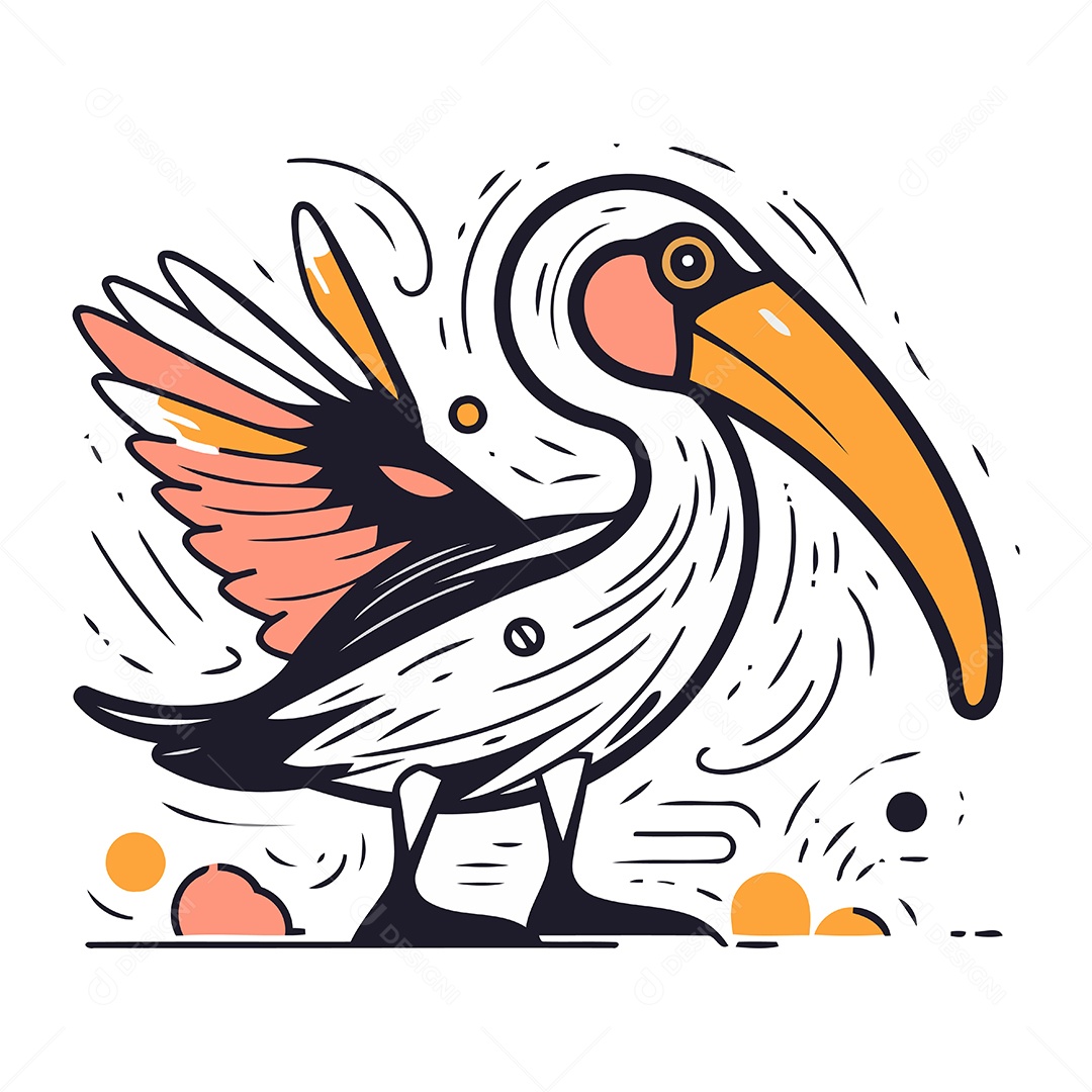 Pelicano de Desenho Animado Ilustração Vetor EPS