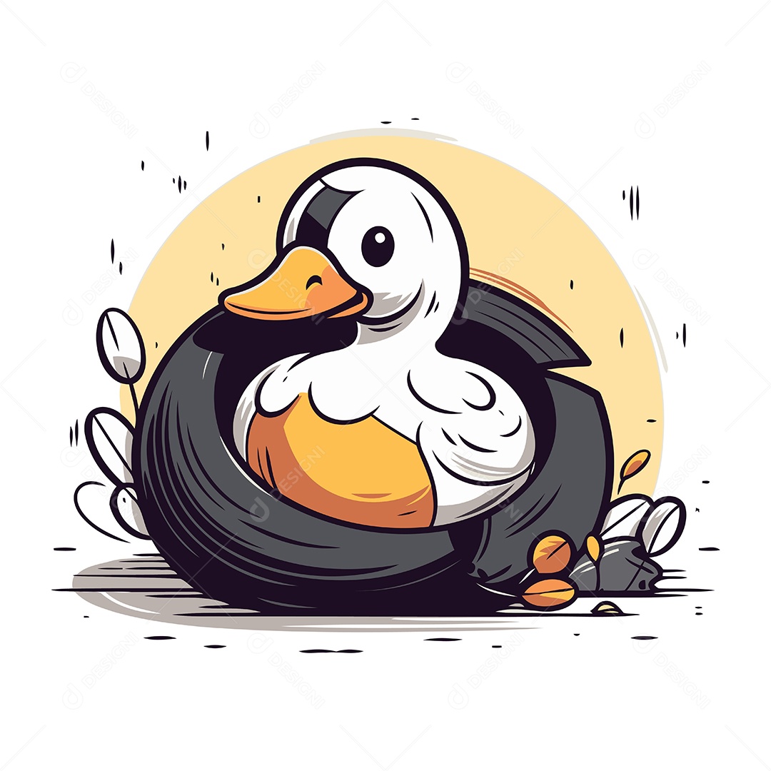 Pato de Desenho Animado em um Ninho Ilustração Vetor EPS