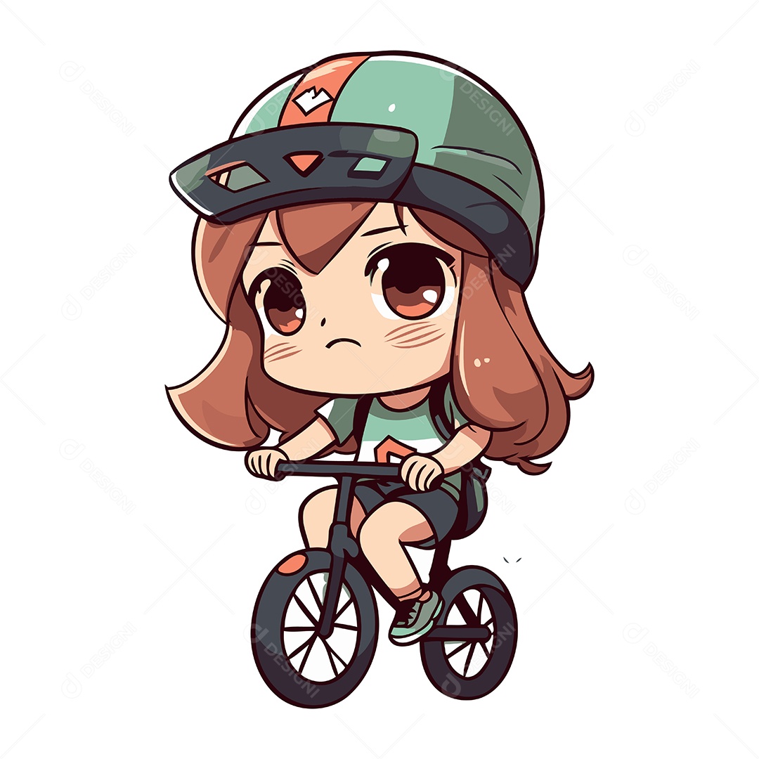 Menina Bonitinha de Capacete Andando de Bicicleta Ilustração Vetor EPS