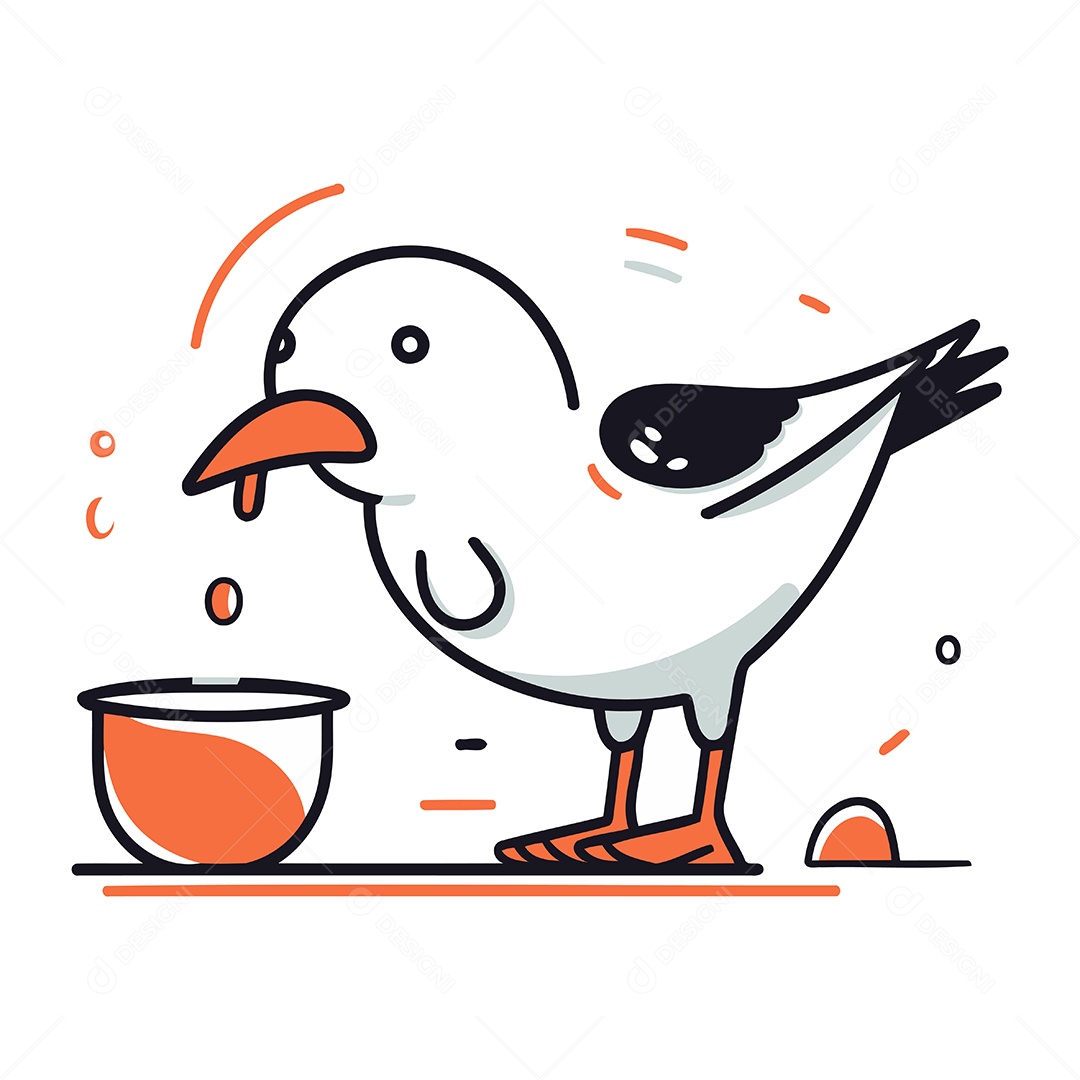 Gaivota com uma Tigela de Comida Ilustração Vetor EPS
