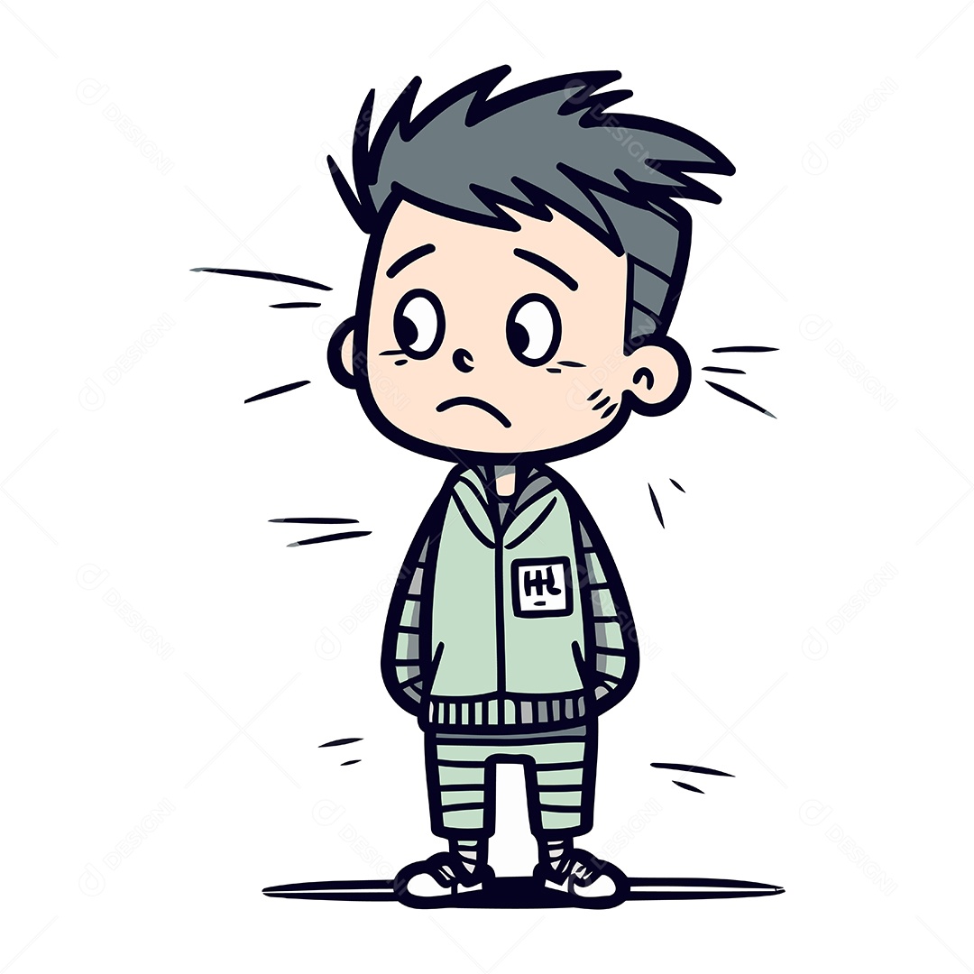 Menino Triste de Desenho Animado Ilustração Vetor EPS