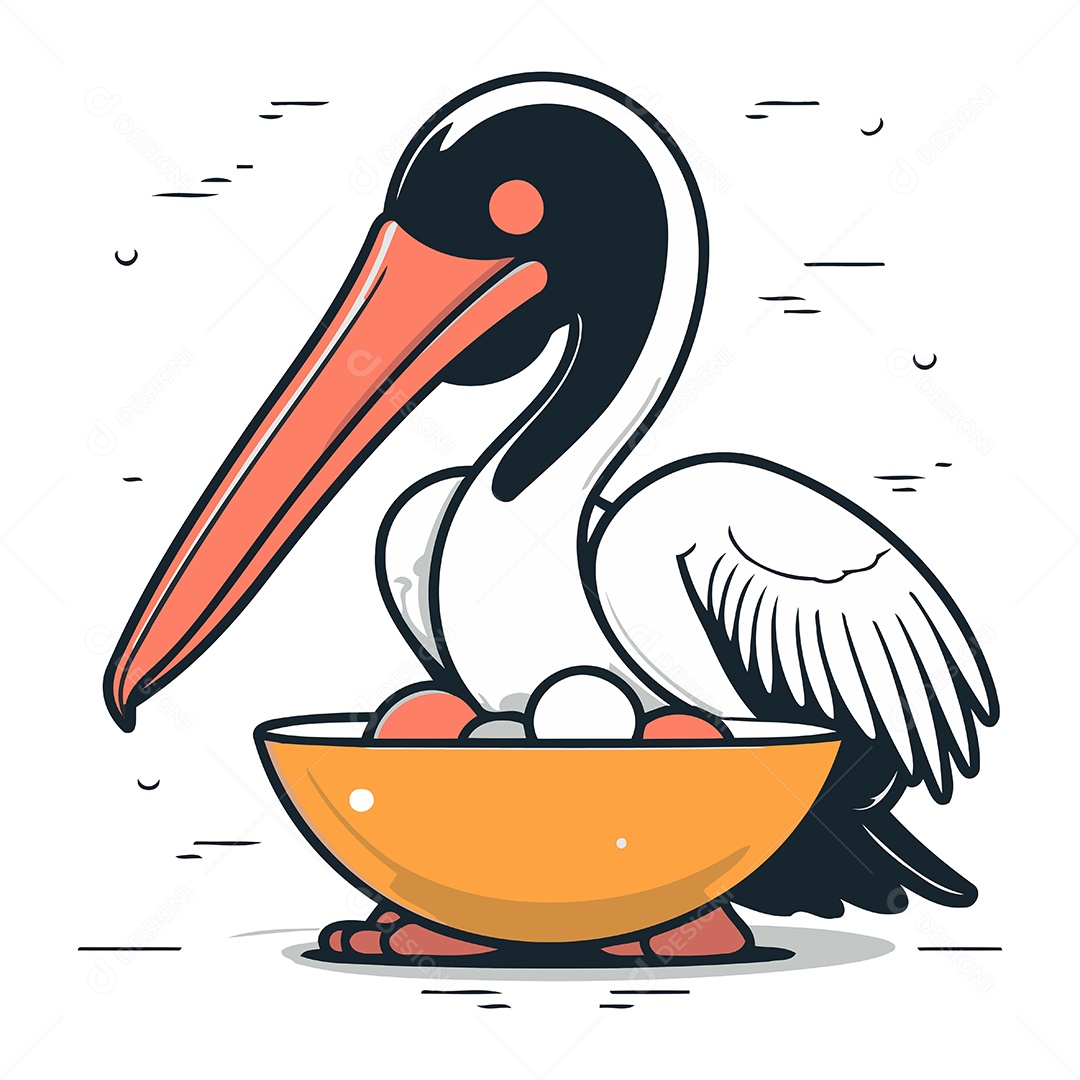 Pelicano com Tigela de Ovos Ilustração Vetor EPS