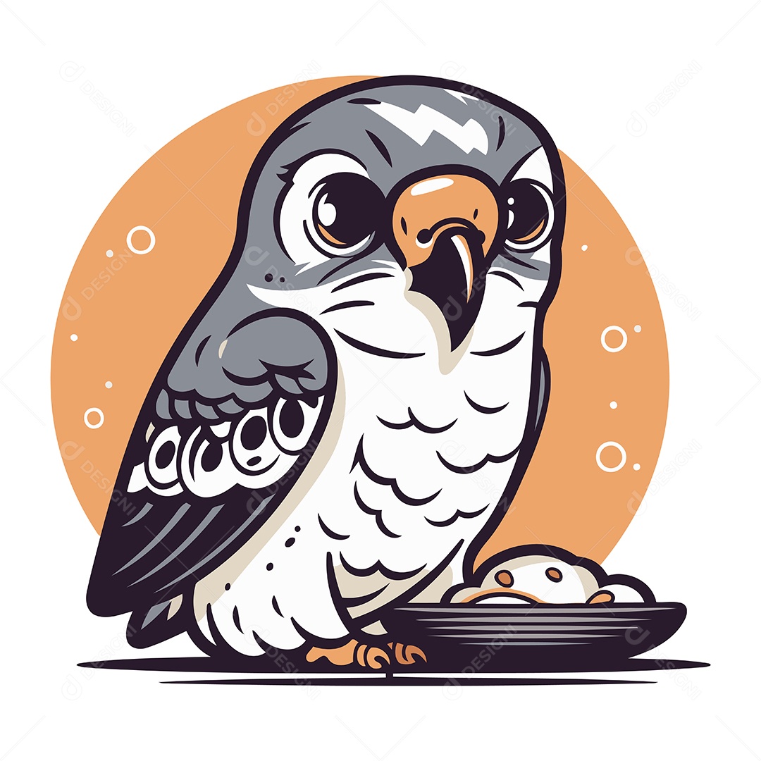 Coruja com um Prato de Comida Ilustração Vetor EPS