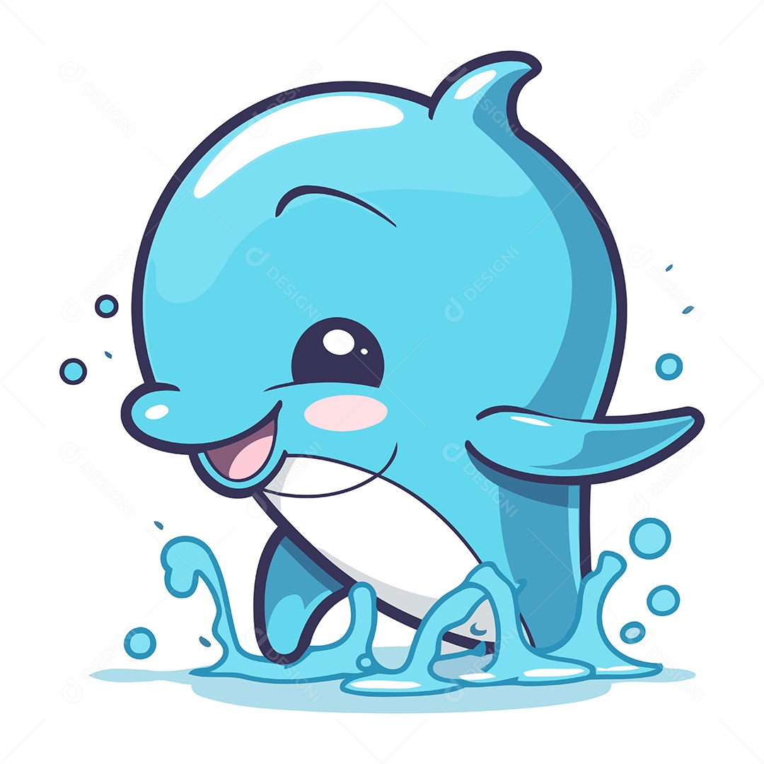 Golfinho Fofo de Desenho Animado Ilustração Vetor EPS
