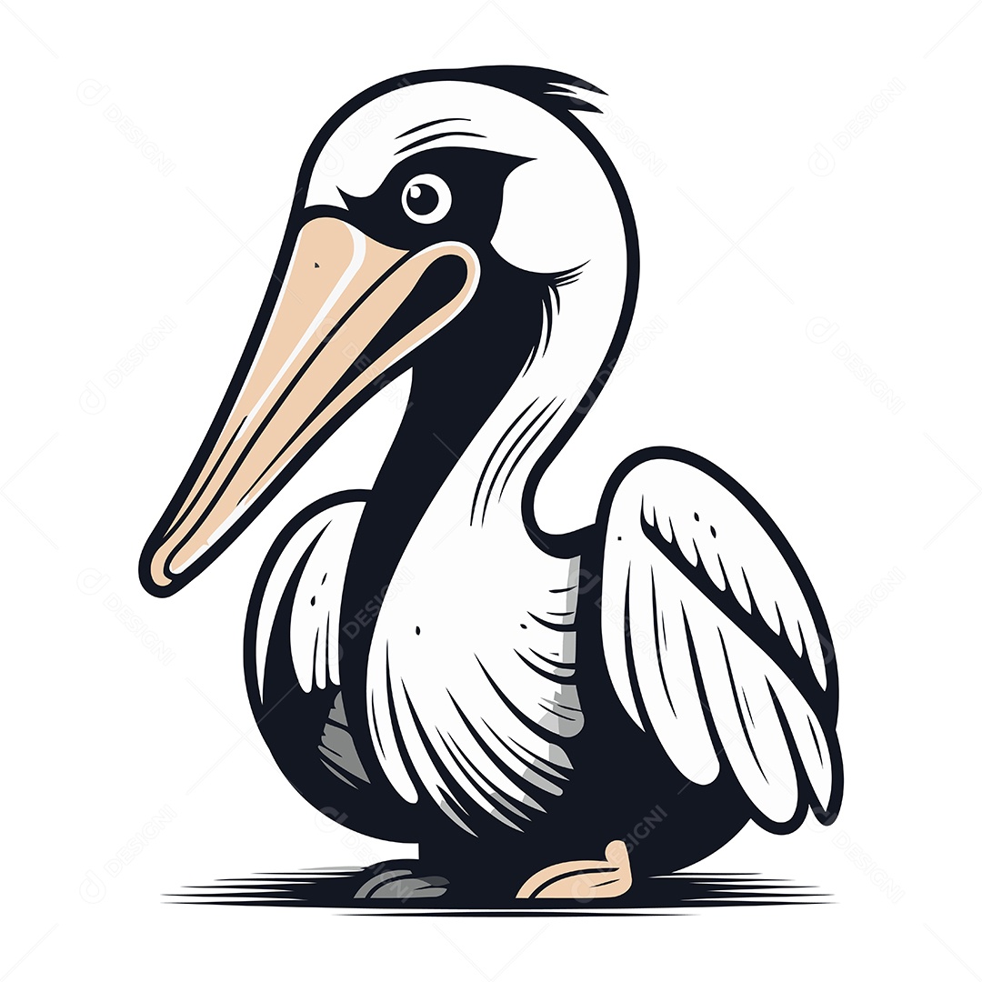 Pelicano de Desenho Animado Ilustração Vetor EPS