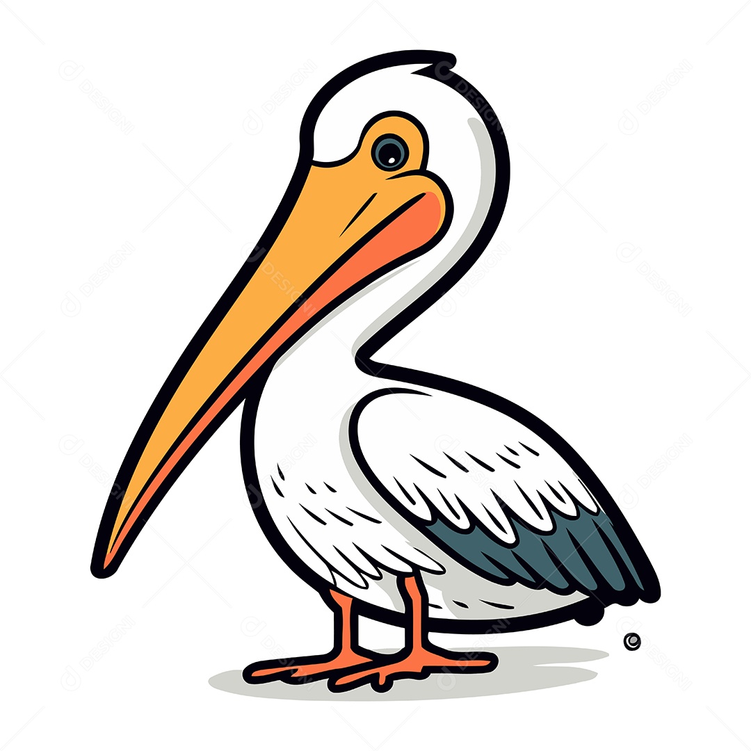 Pelicano de Desenho Animado Ilustração Vetor EPS