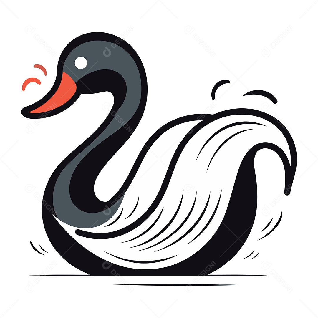 Cisne Negro de Desenho Animado Ilustração Vetor EPS