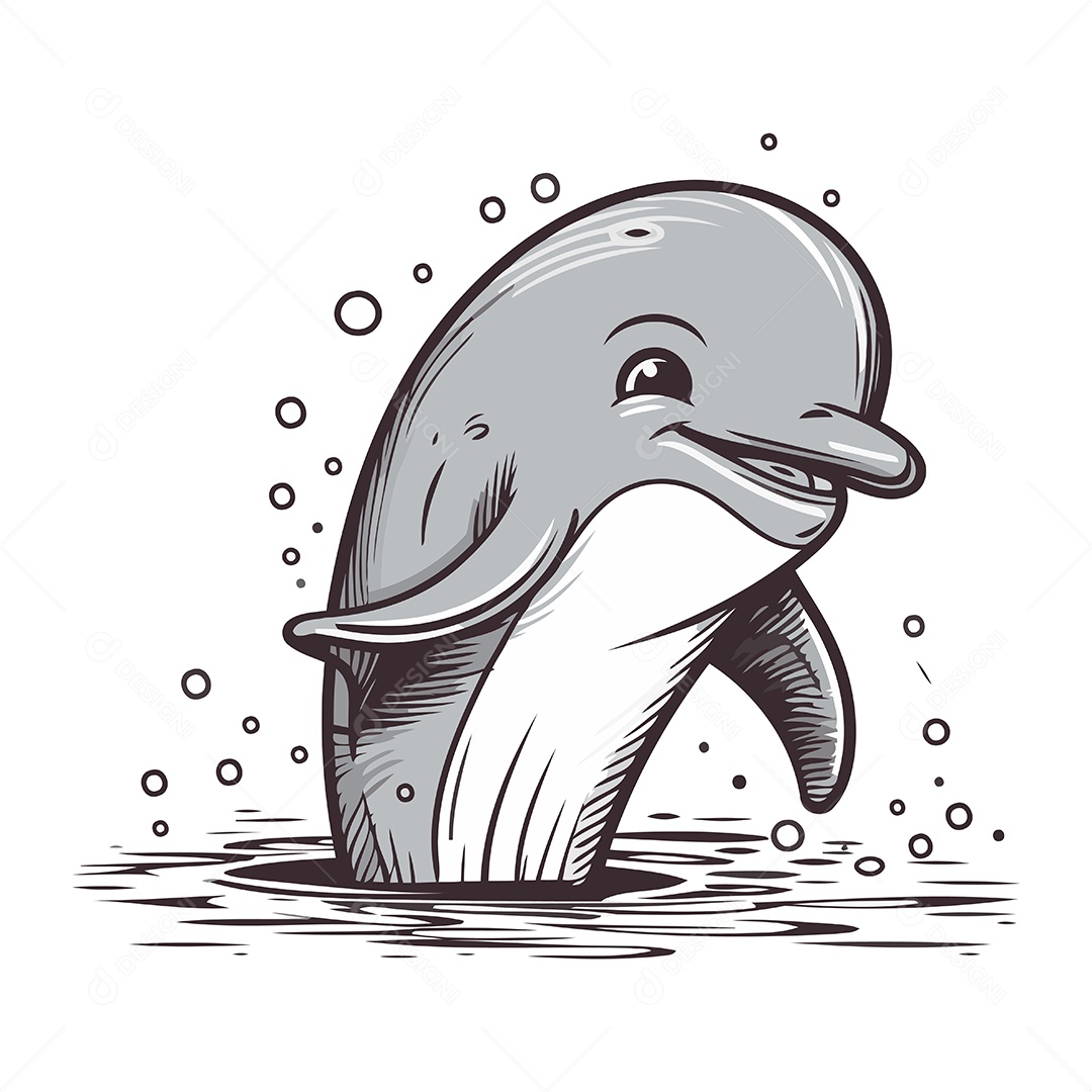 Golfinho de Desenho Animado Ilustração Vetor EPS