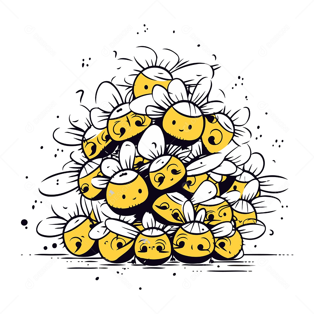 Grupo de Abelhas Desenho Animado Ilustração Vetor EPS