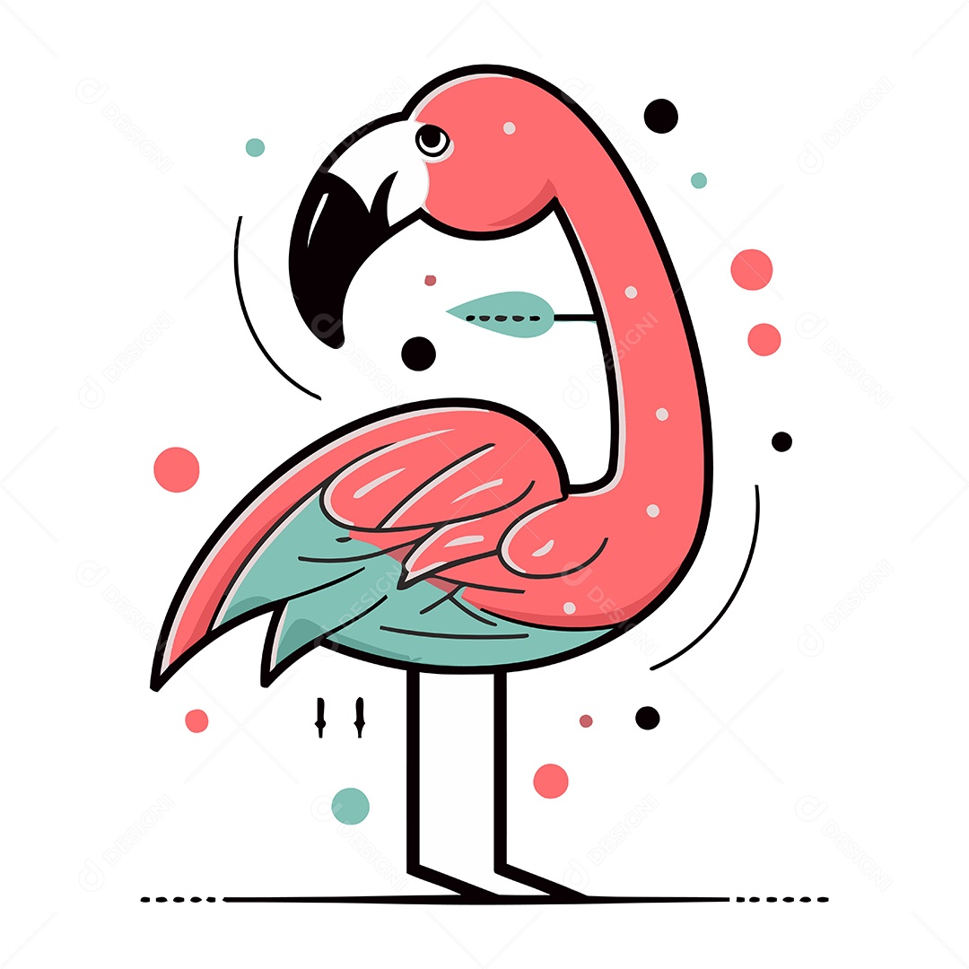 Flamingo Fofo de Desenho Animado Ilustração Vetor EPS