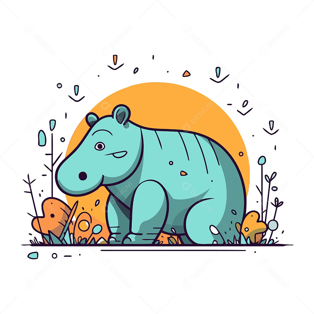 Hipopótamo de Desenho Animado Ilustração Vetor EPS