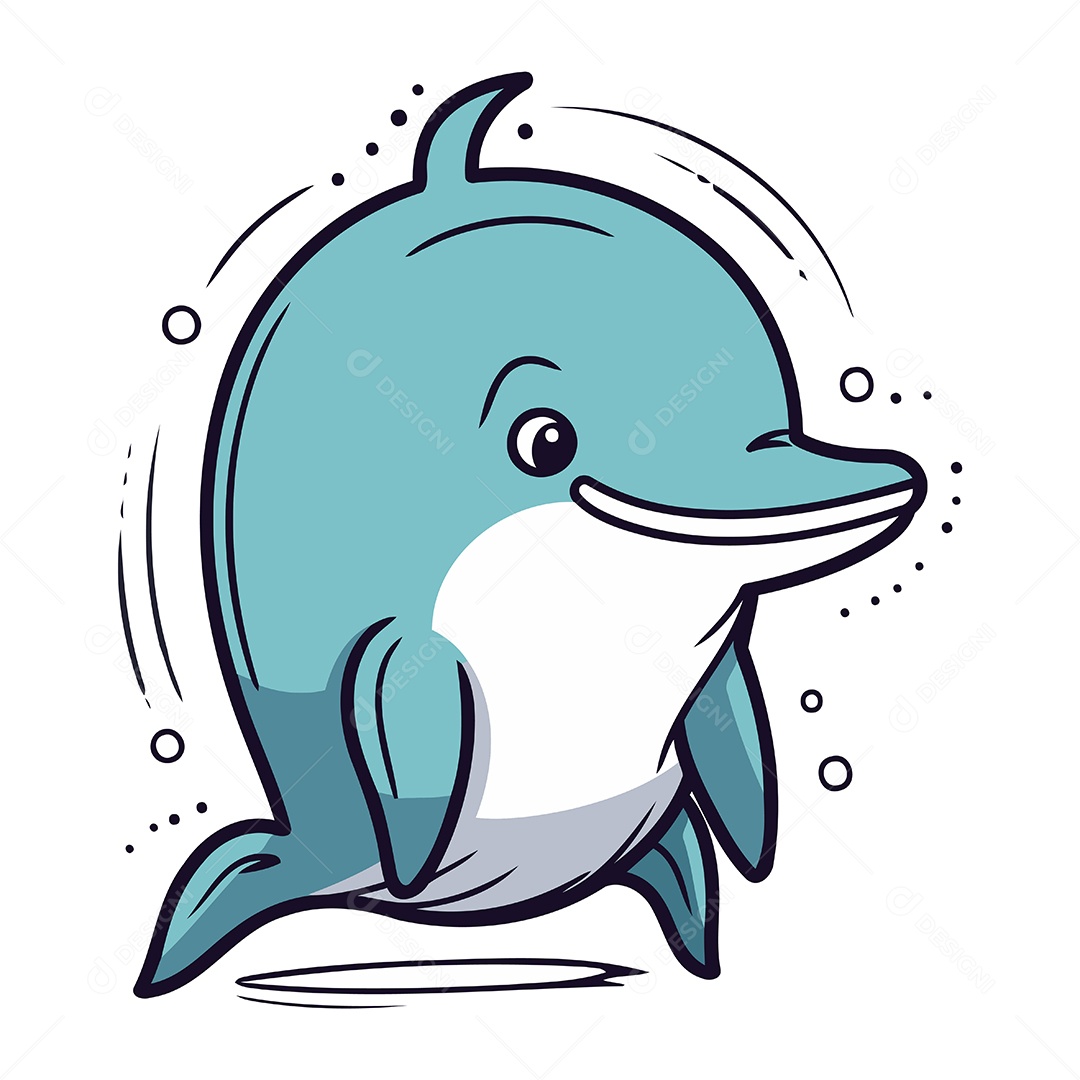 Golfinho Fofo de Desenho Animado Ilustração Vetor EPS