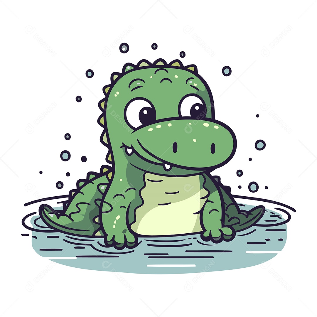 Crocodilo Fofo na Água Ilustração Vetor EPS