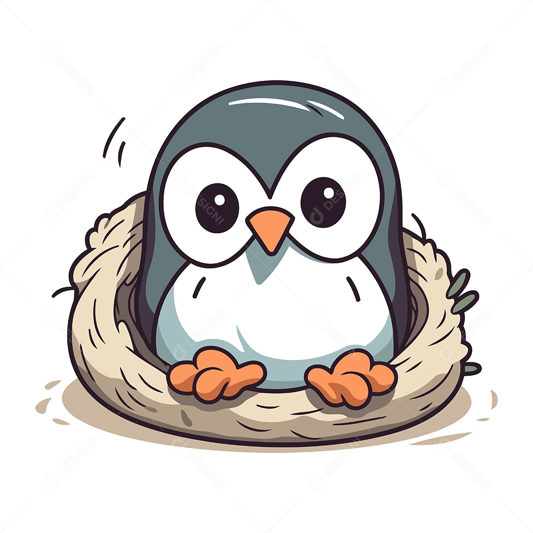 Pinguim Fofo no Ninho Ilustração Vetor EPS