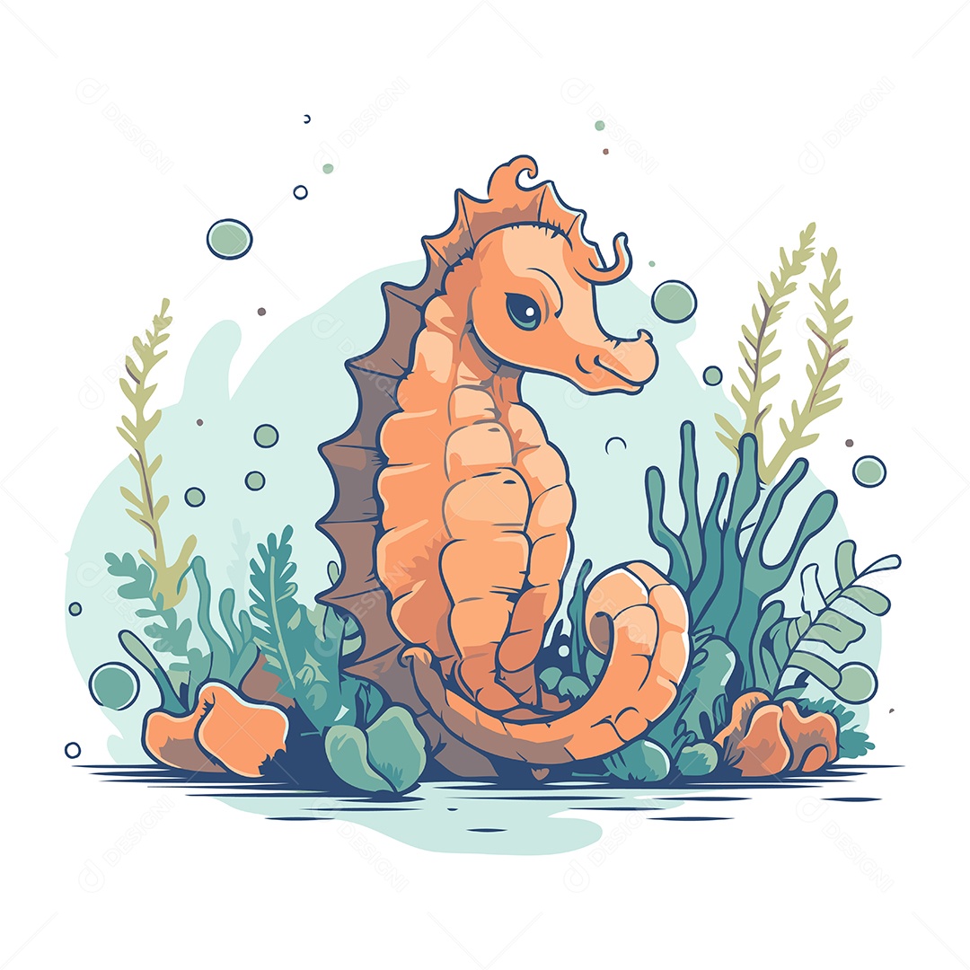 Cavalo Marinho de Desenho Animado Ilustração Vetor EPS