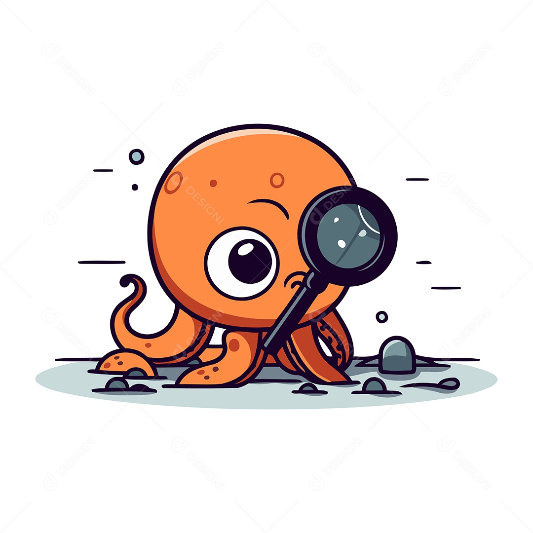 Polvo de Desenho Animado com Lupa Ilustração Vetor EPS