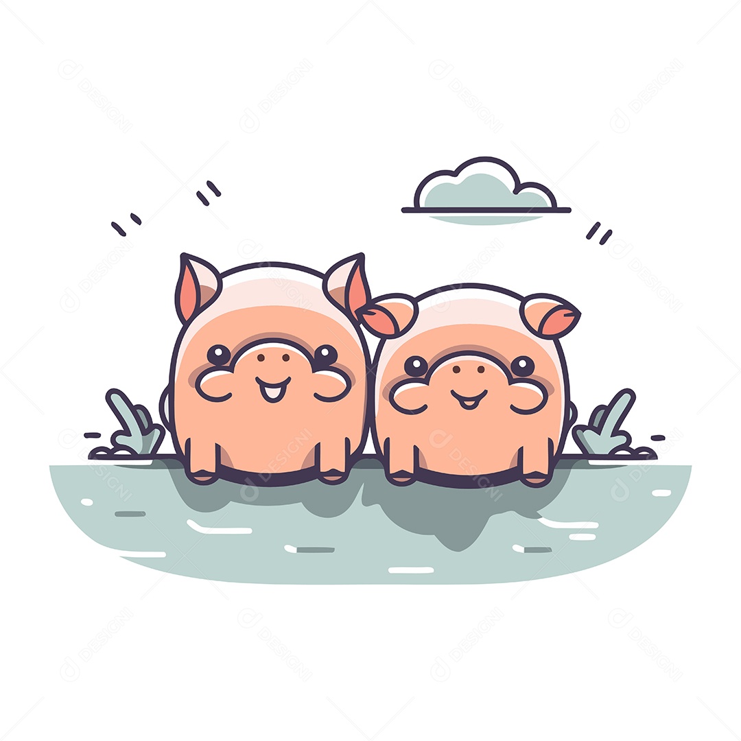 Porcos de Desenho Animado Ilustração Vetor EPS