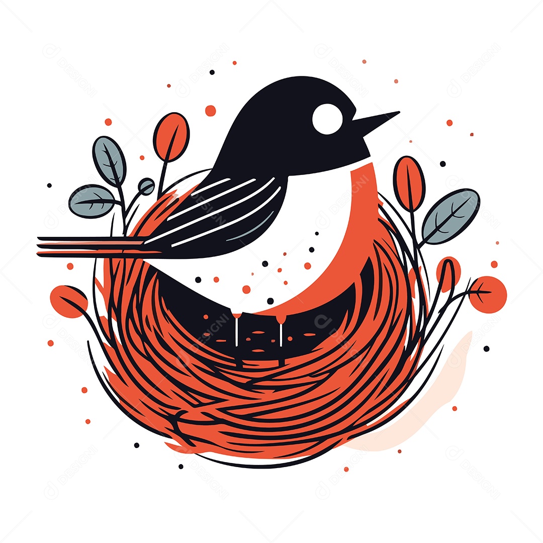 Pássaro em um Ninho Ilustração Vetor EPS