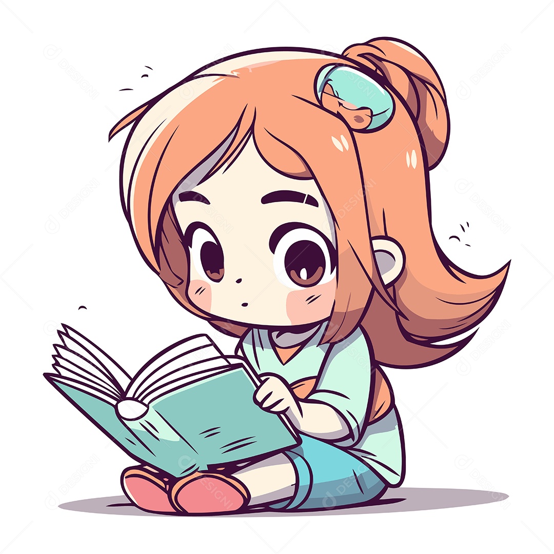 Menina Bonitinha Lendo um Livro Ilustração Vetor EPS