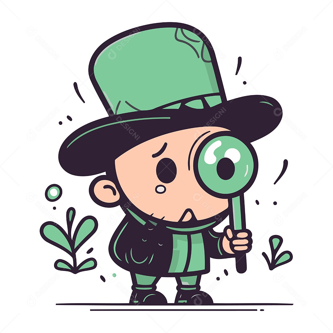 Duende com Lupa Ilustração Vetor EPS