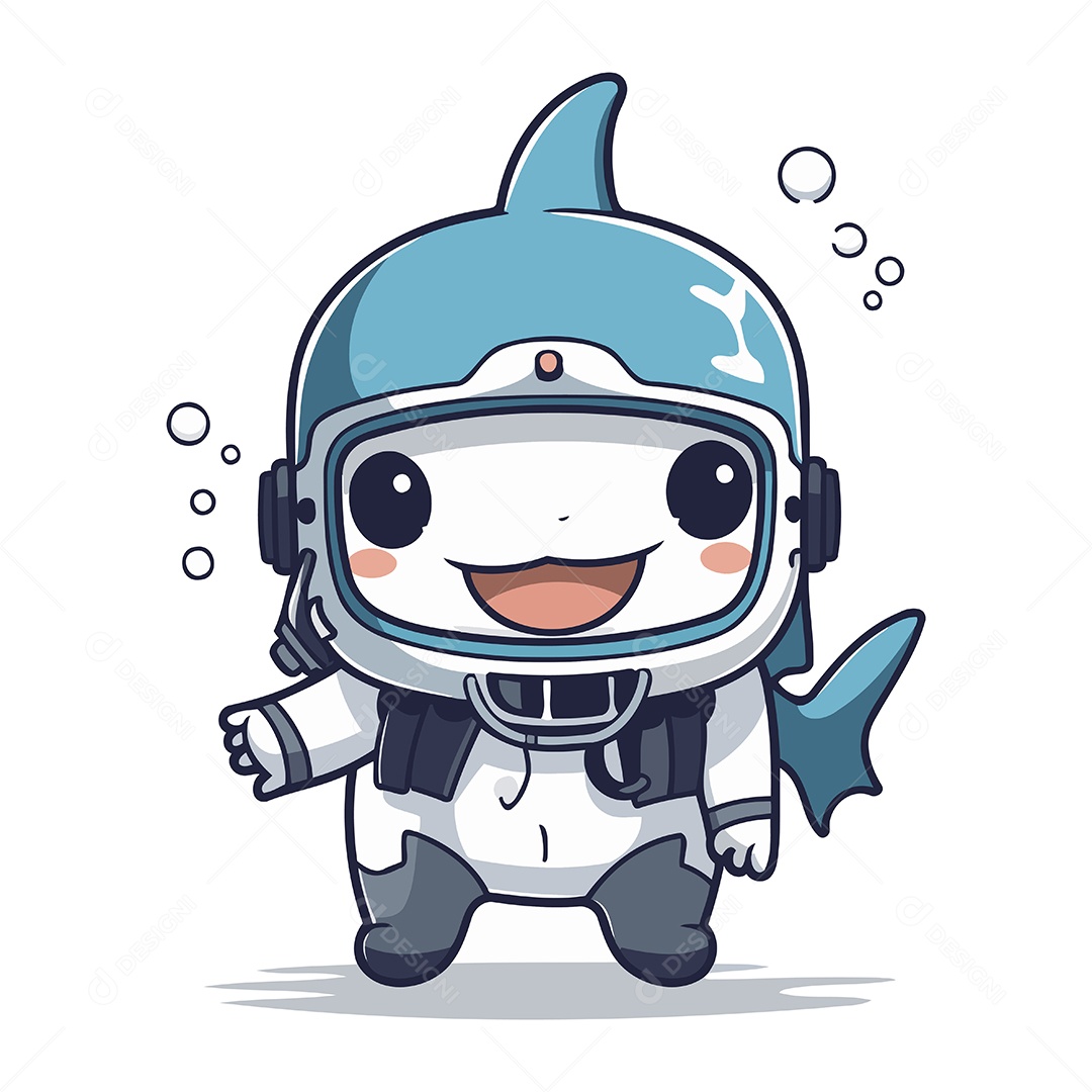 Tubarão Astronauta Ilustração Vetor EPS