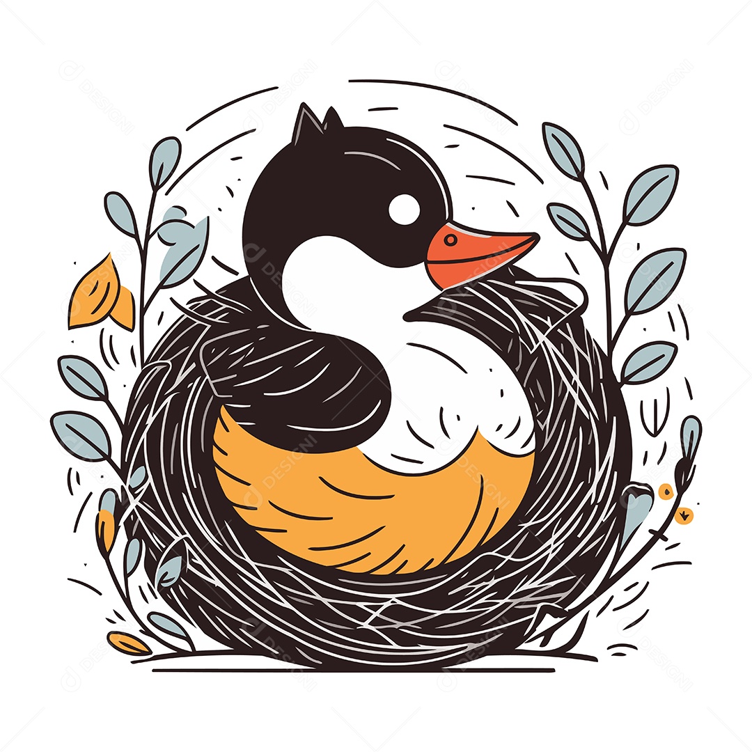 Pato Fofo em um Ninho Ilustração Vetor EPS
