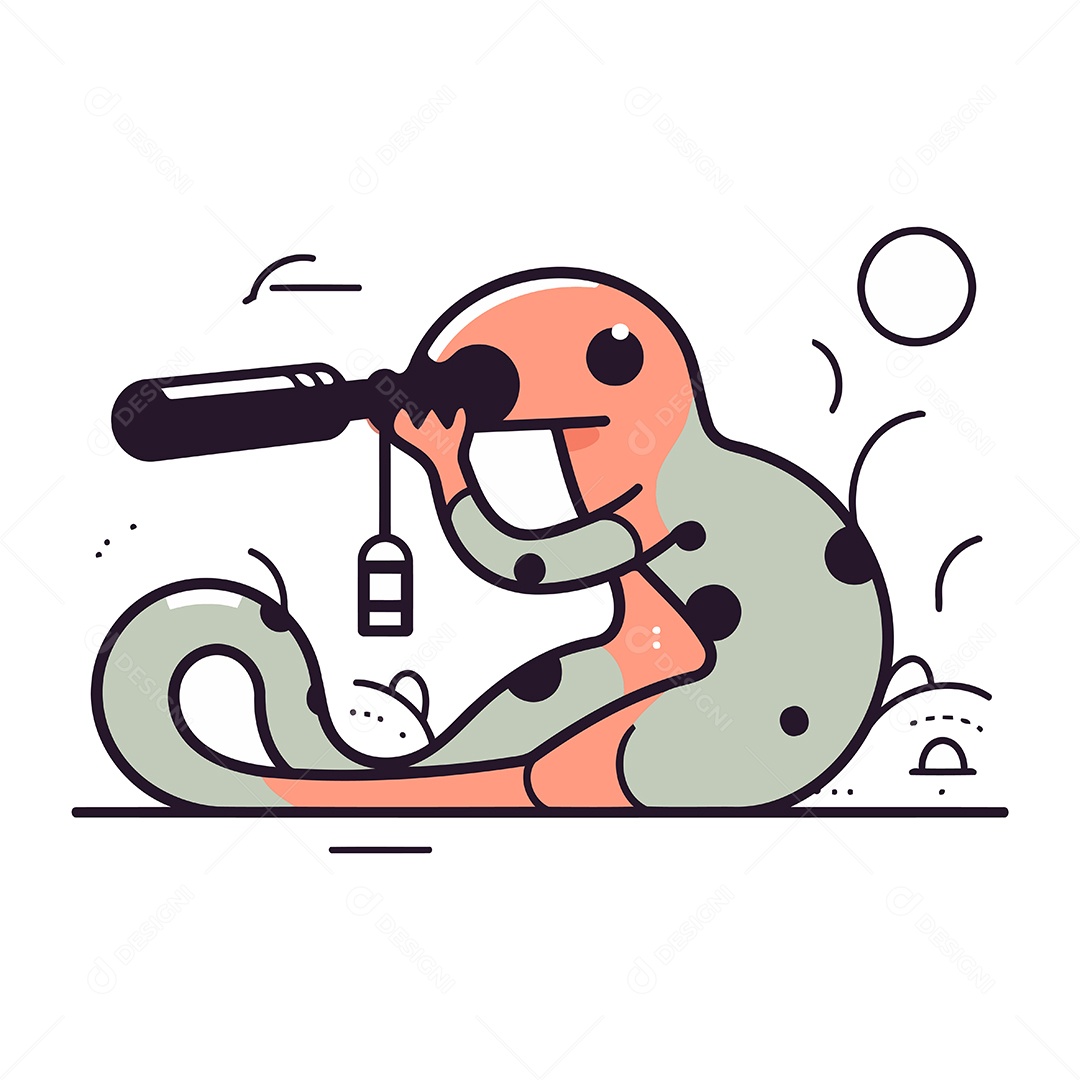 Desenho Animado de Animal com um Telescópio Ilustração Vetor EPS
