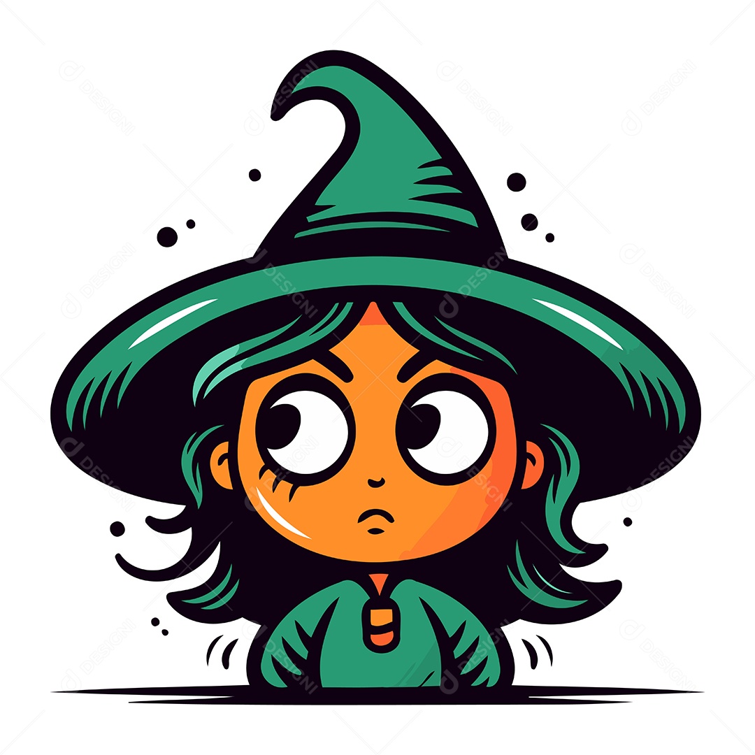 Garota Fantasiada de Bruxa Desenho Animado Ilustração Vetor EPS