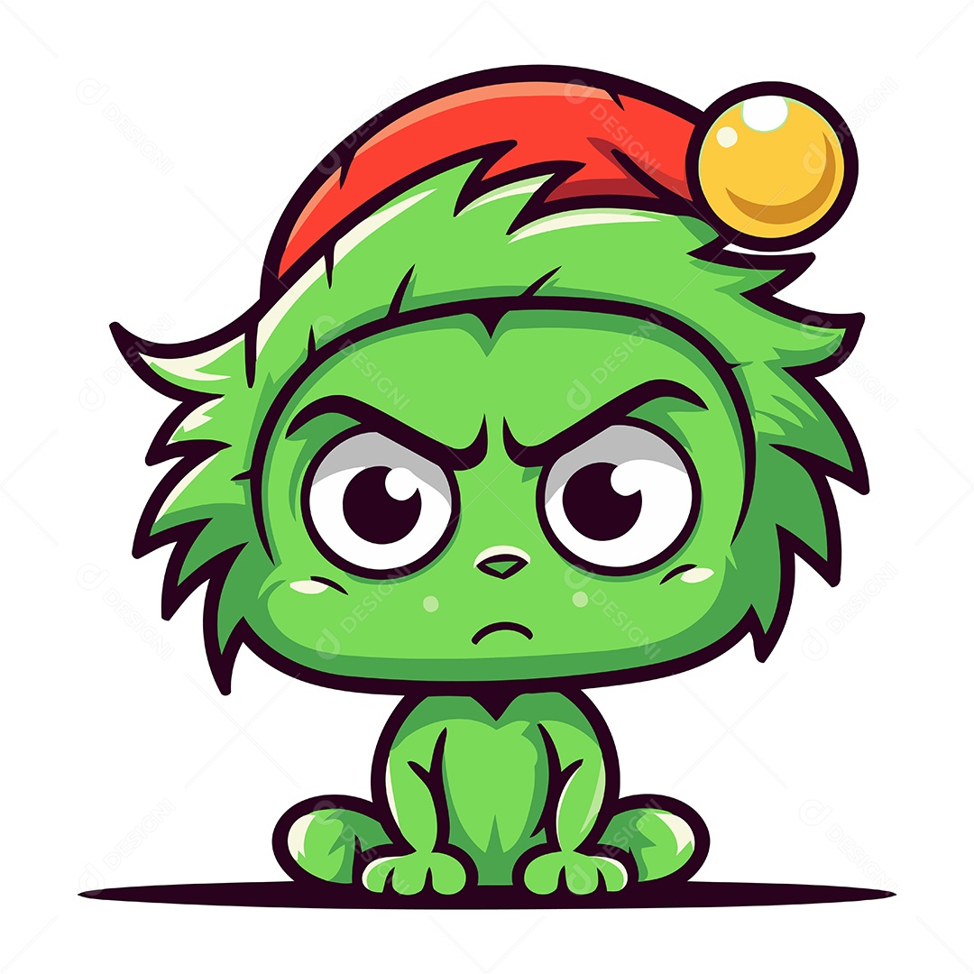 Monstro Verde com Chapéu de Papai Noel Ilustração Vetor EPS