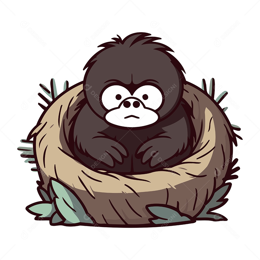 Gorila Fofo em um Ninho Ilustração Vetor EPS