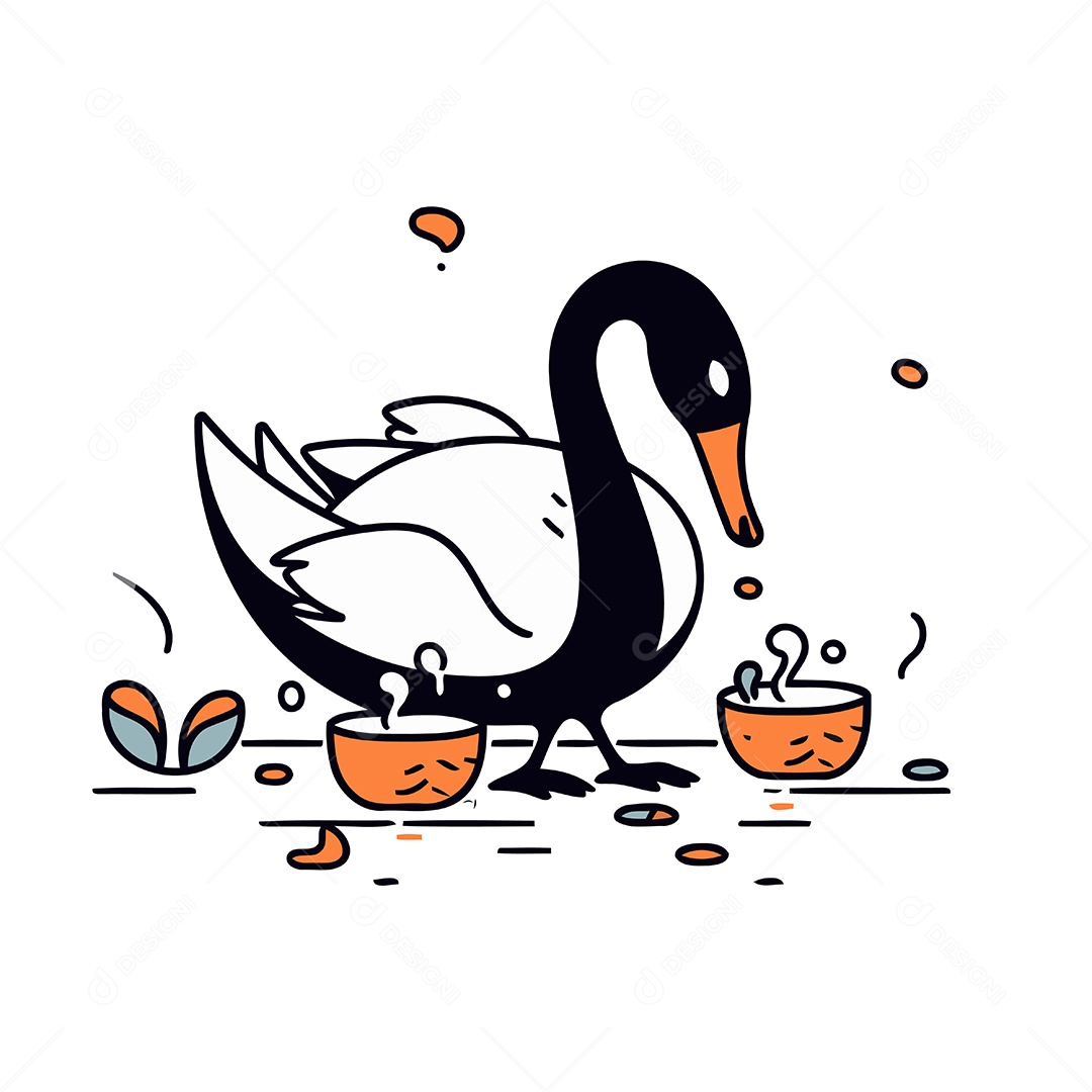 Cisne de Desenho Animado com Xícaras Ilustração Vetor EPS