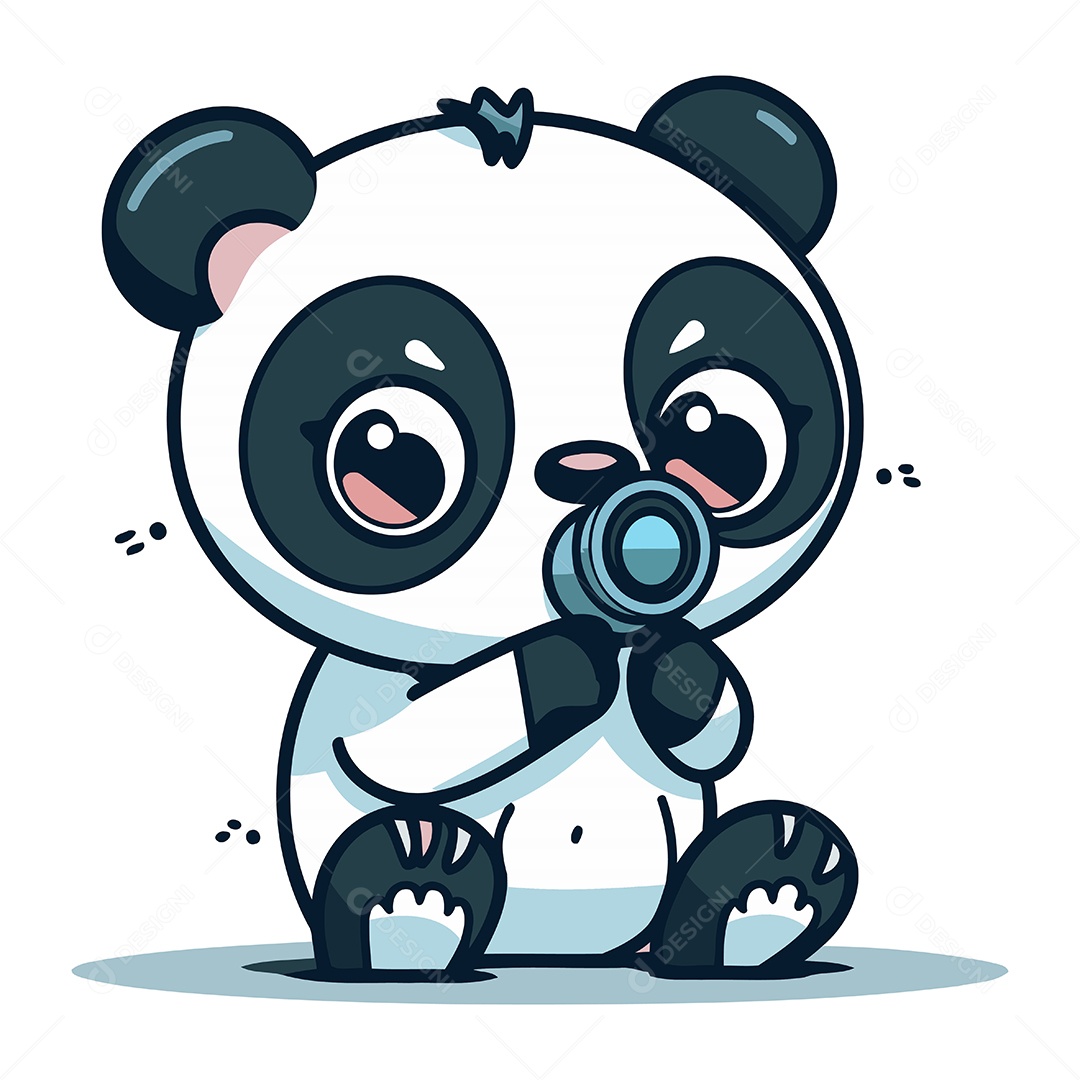 Panda Fofo Segurando Binóculo Ilustração Vetor EPS