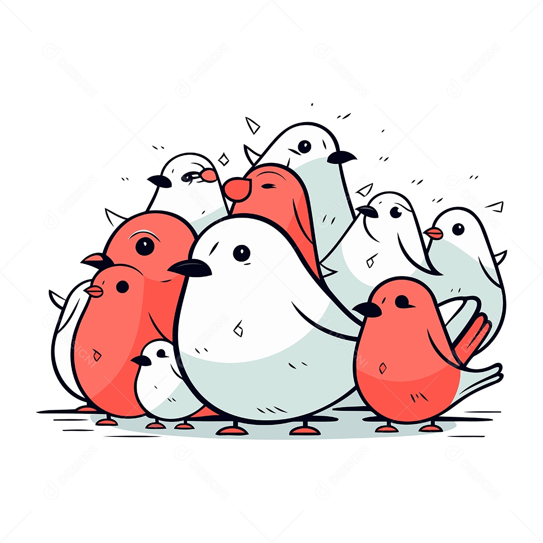 Pássaros Fofo de Desenho Animado Ilustração Vetor EPS