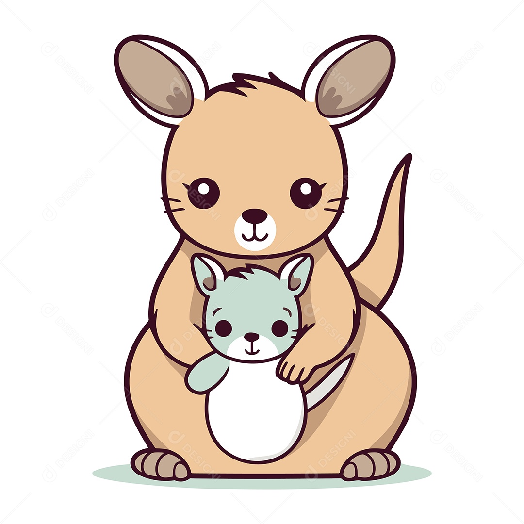 Canguru de Desenho Animado com seu Filhote Ilustração Vetor EPS