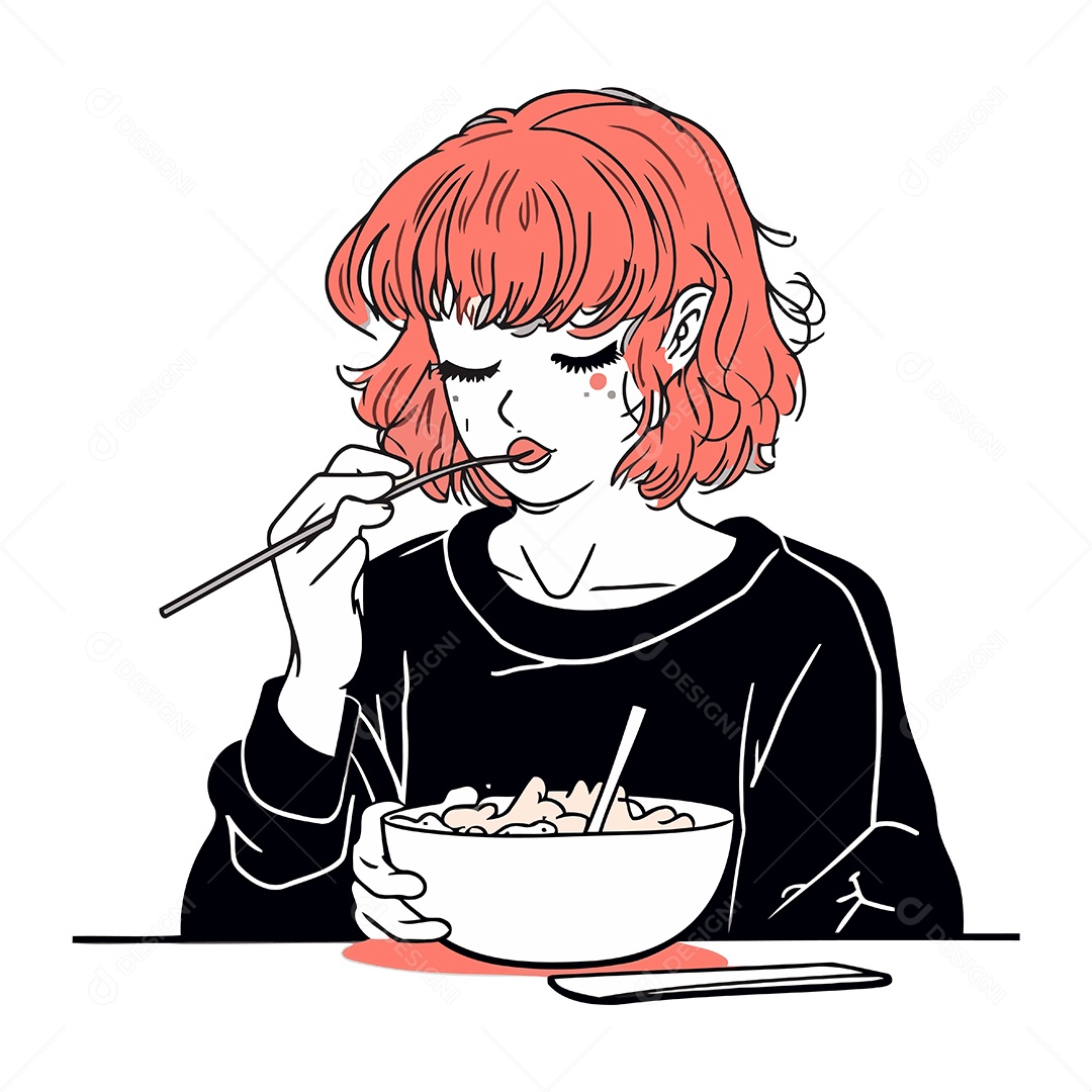 Menina Comendo uma Tigela de Cereais Ilustração Vetor EPS