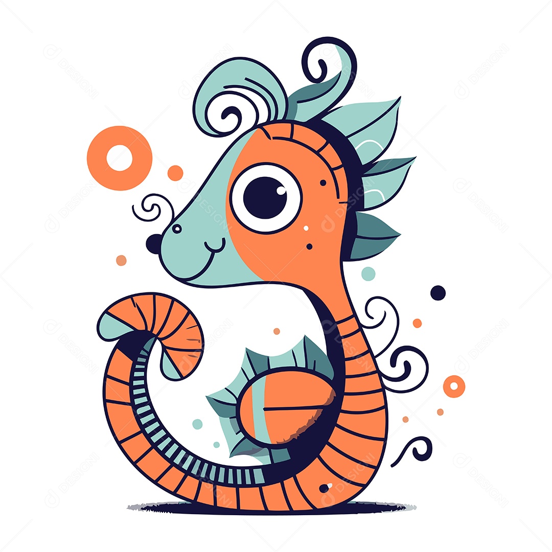 Cavalo Marinho de Desenho Animado Ilustração Vetor EPS