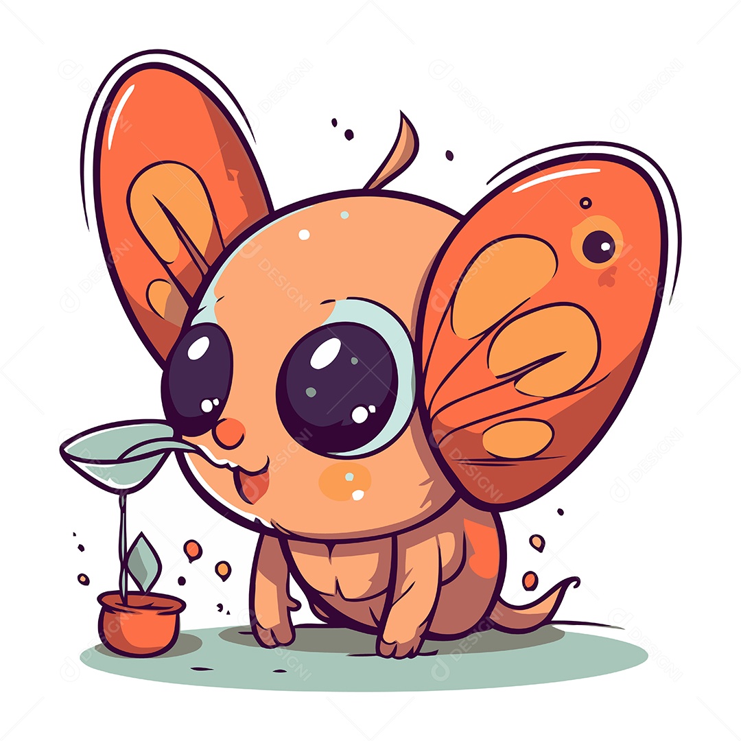 Borboleta Fofa de Desenho Animado Ilustração Vetor EPS