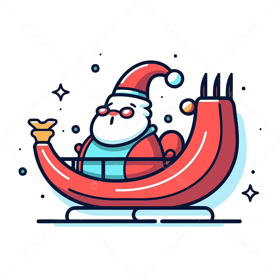 Papai Noel Andando de Trenó Ilustração Vetor EPS