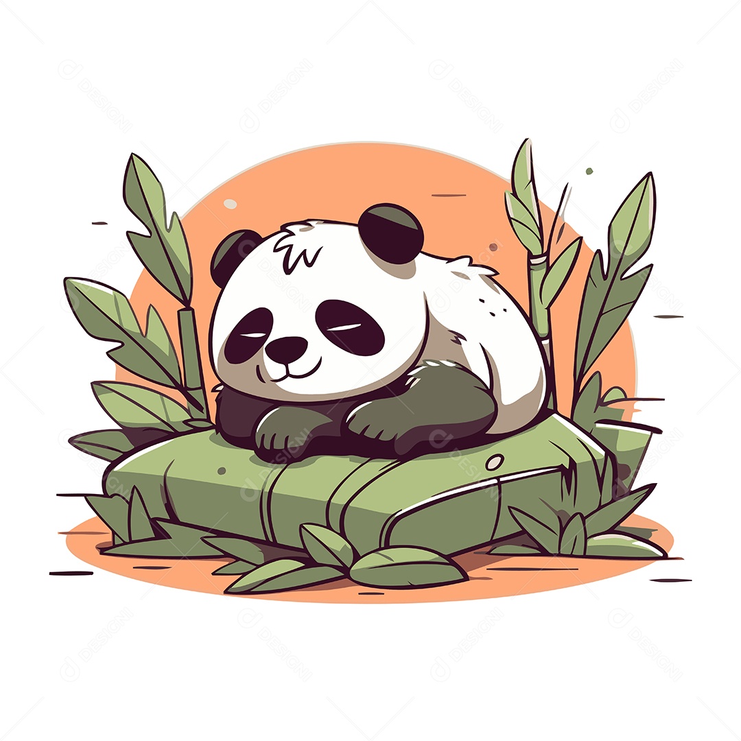 Panda Dormindo em uma Pedra Ilustração Vetor EPS