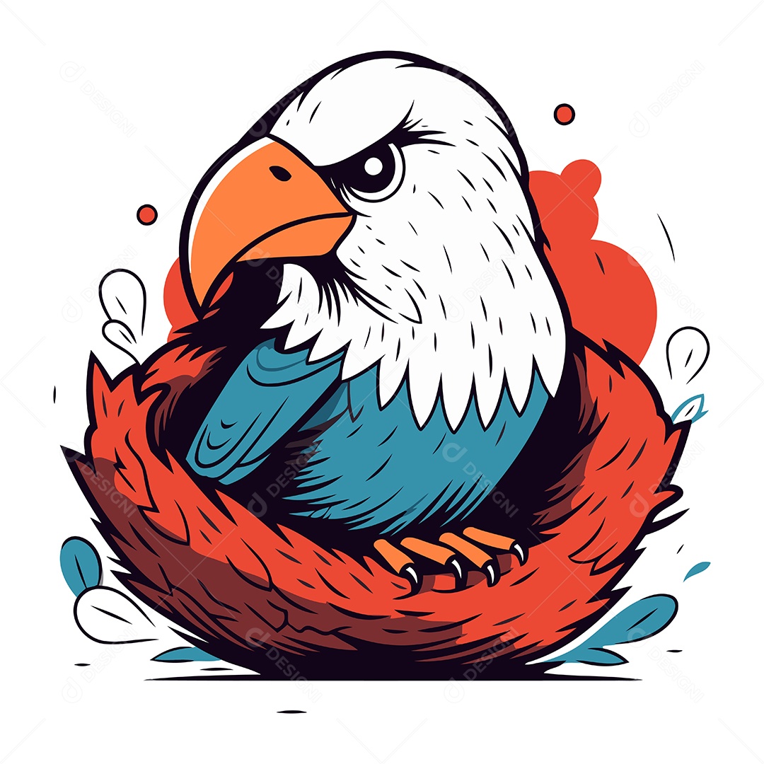 Águia de Desenho Animado no Ninho Ilustração Vetor EPS